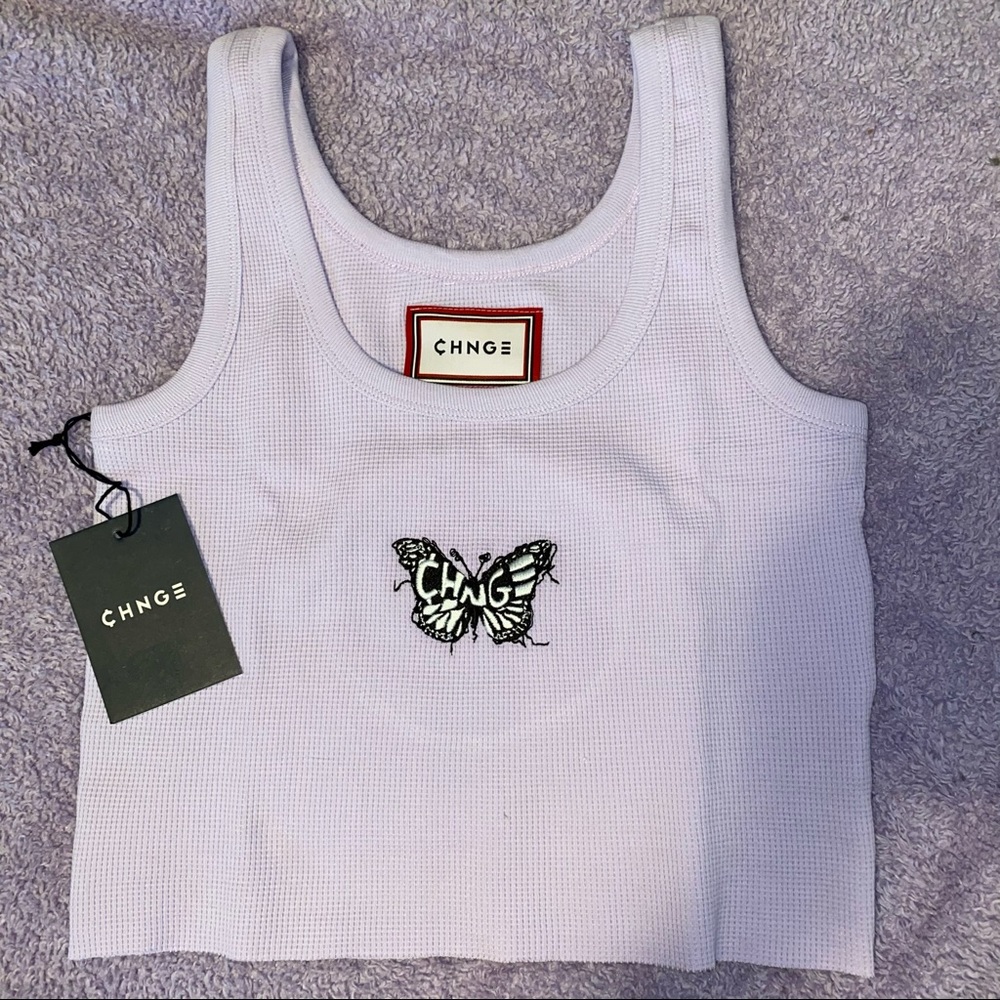 CHNGE NEW VIOLET BUTTERFLY LOGO RIBBED TANK